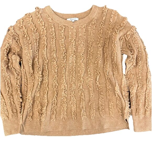 Madewell Merino Wool Fringe Sweater | Tan/Timberbeam Color Textured Knit | XS - Picture 1 of 6